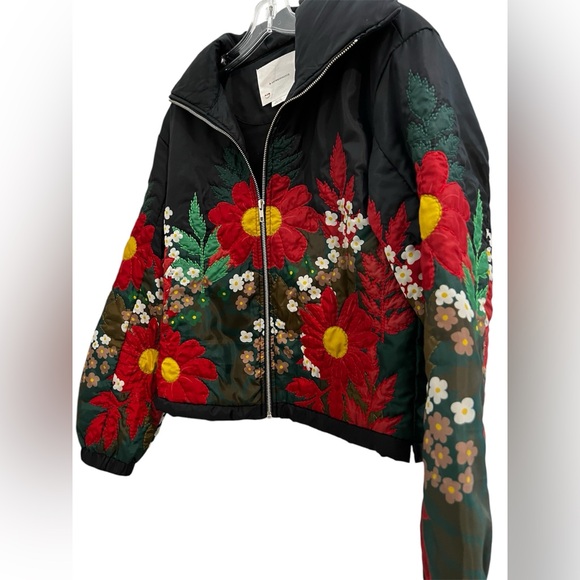 Anthropologie Floral Embroidered Zip Up Bomber Jacket Size Small - Picture 2 of 10